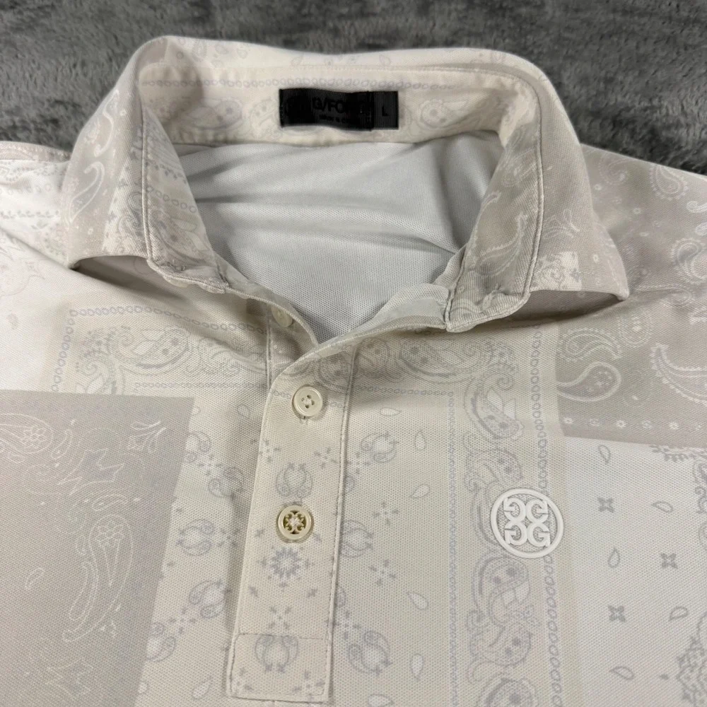 G/FORE Mens Bandana Patchwork Golf Polo Shirt Stone Grey Large Black Hawk Logo - Picture 3 of 7